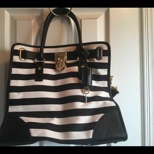 Michael Kors Black/White Striped Large Hamilton.